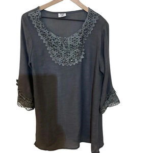 Mad Style Lace Embellished Gray Tunic, Large
